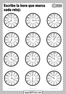 Relojes para completar hora para niños
