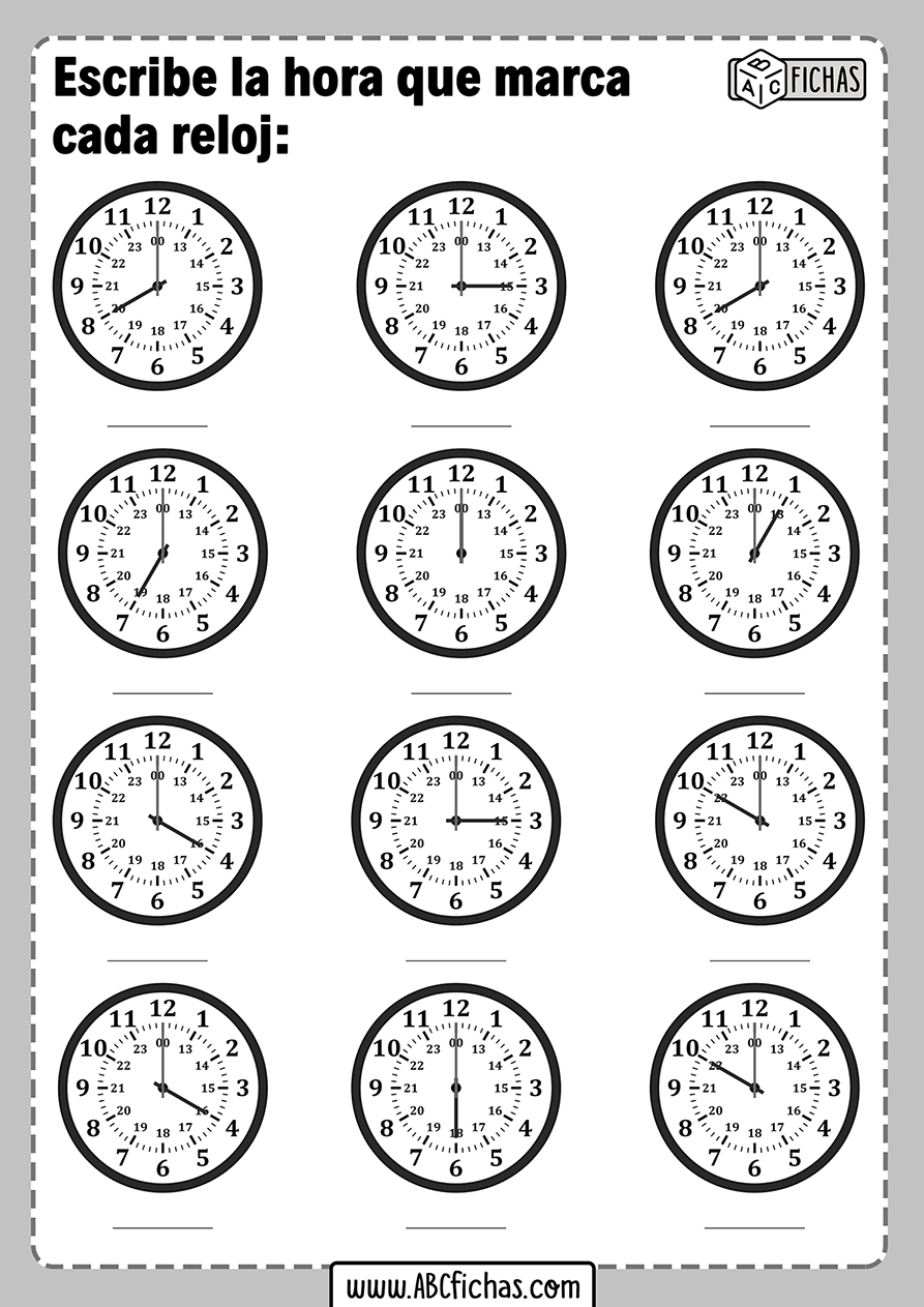 Relojes para completar hora para niños