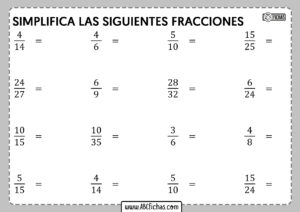 Simplica las siguientes fracciones