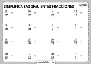 Simplificacion de fracciones ejercicios