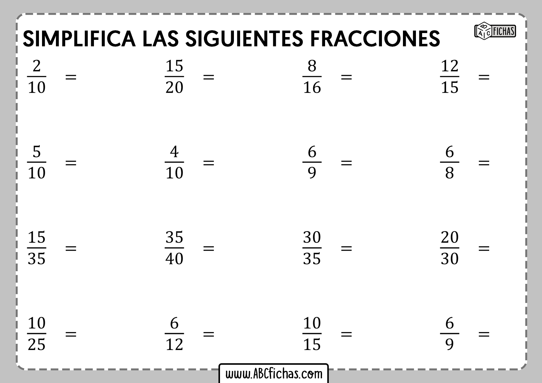 Simplificacion de fracciones ejercicios