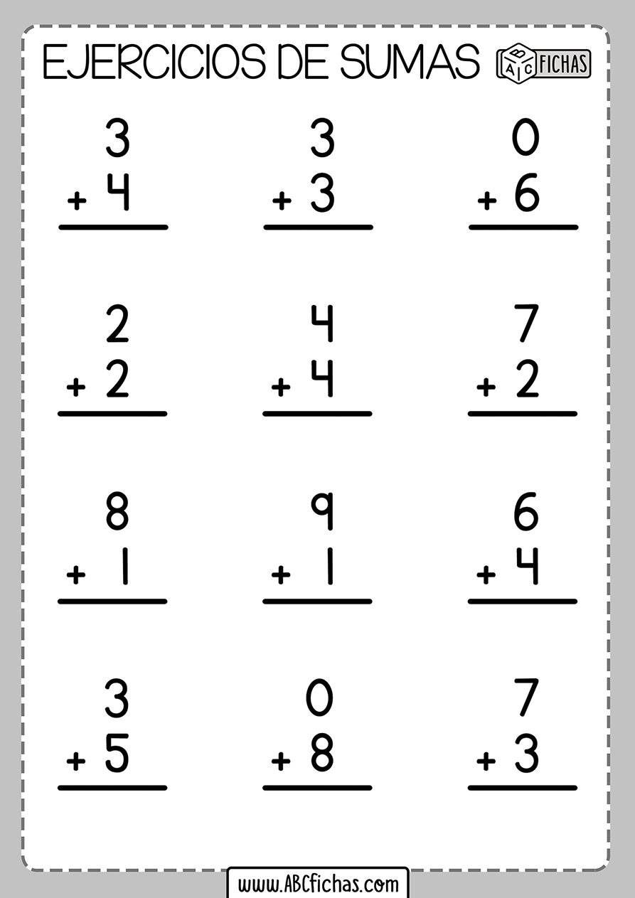 Sumas de 2 digitos ejercicios y fichas