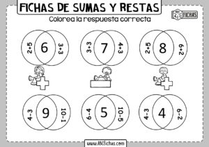 Sumas o restas fichas para infantil