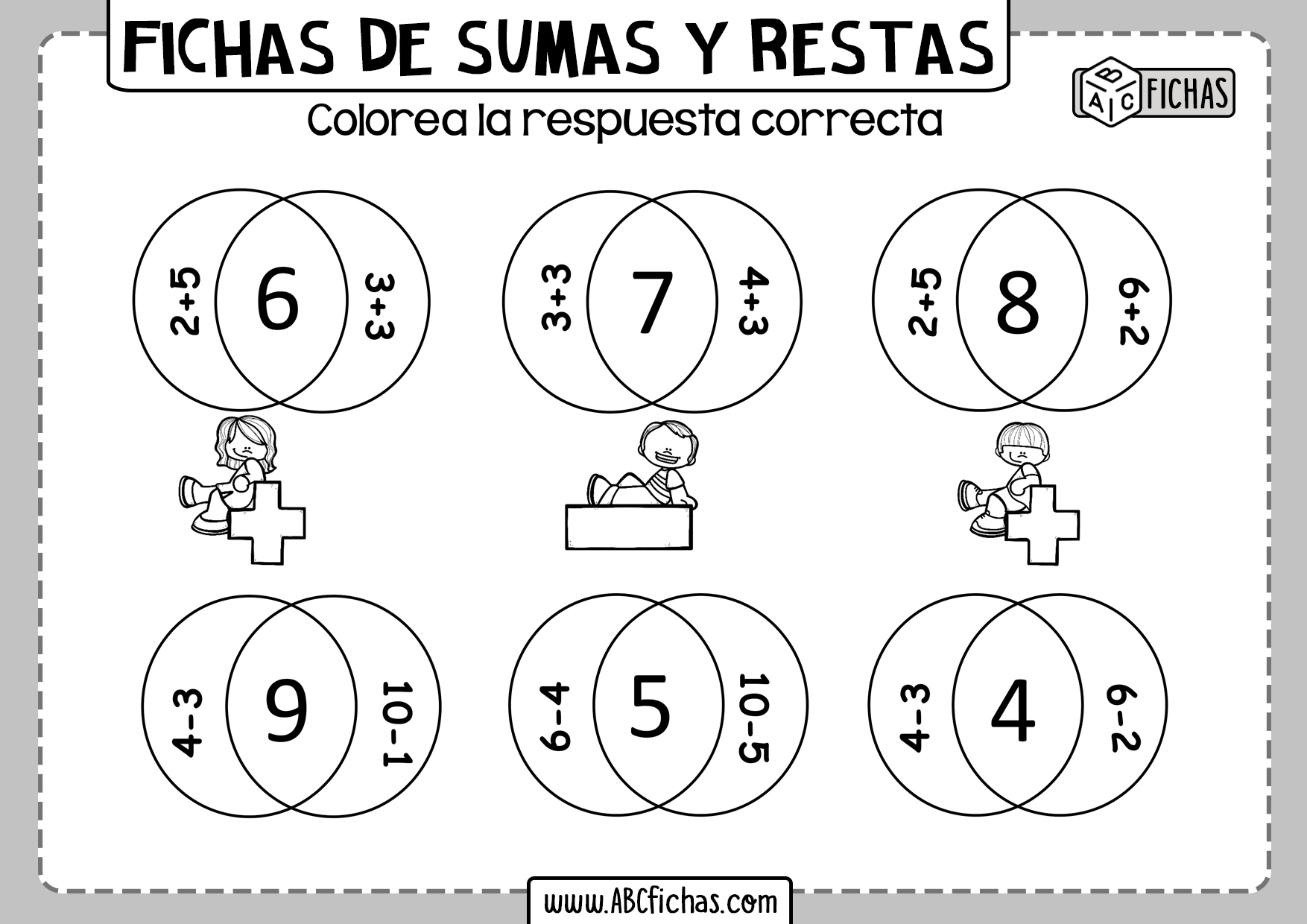 Sumas o restas fichas para infantil