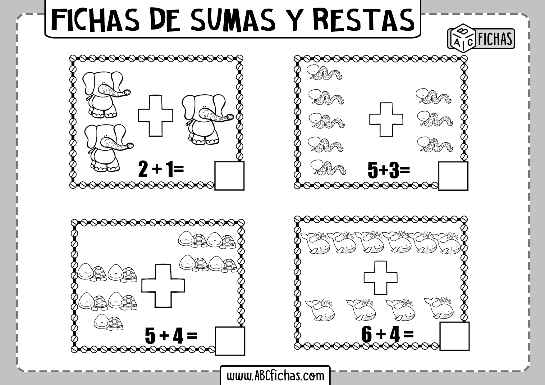 Sumas y restas de dibujos - ABC Fichas