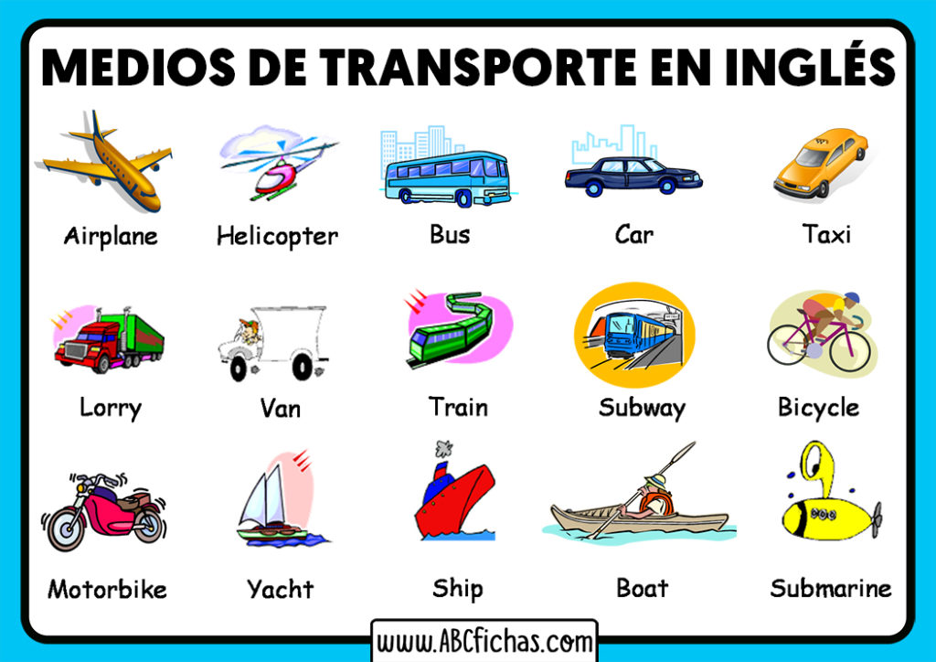 Fichas de Vocabulario de Los Medios de Transporte en Inglés