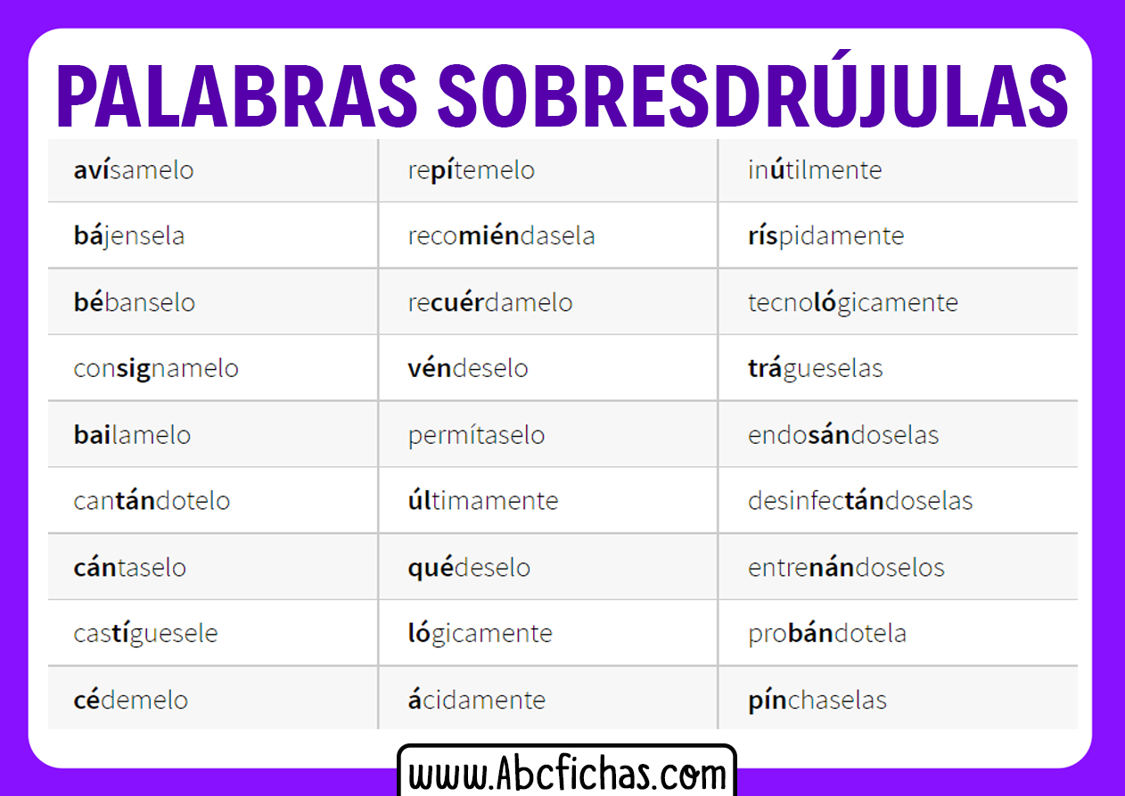 Palabras sobresdrujulas ejemplos