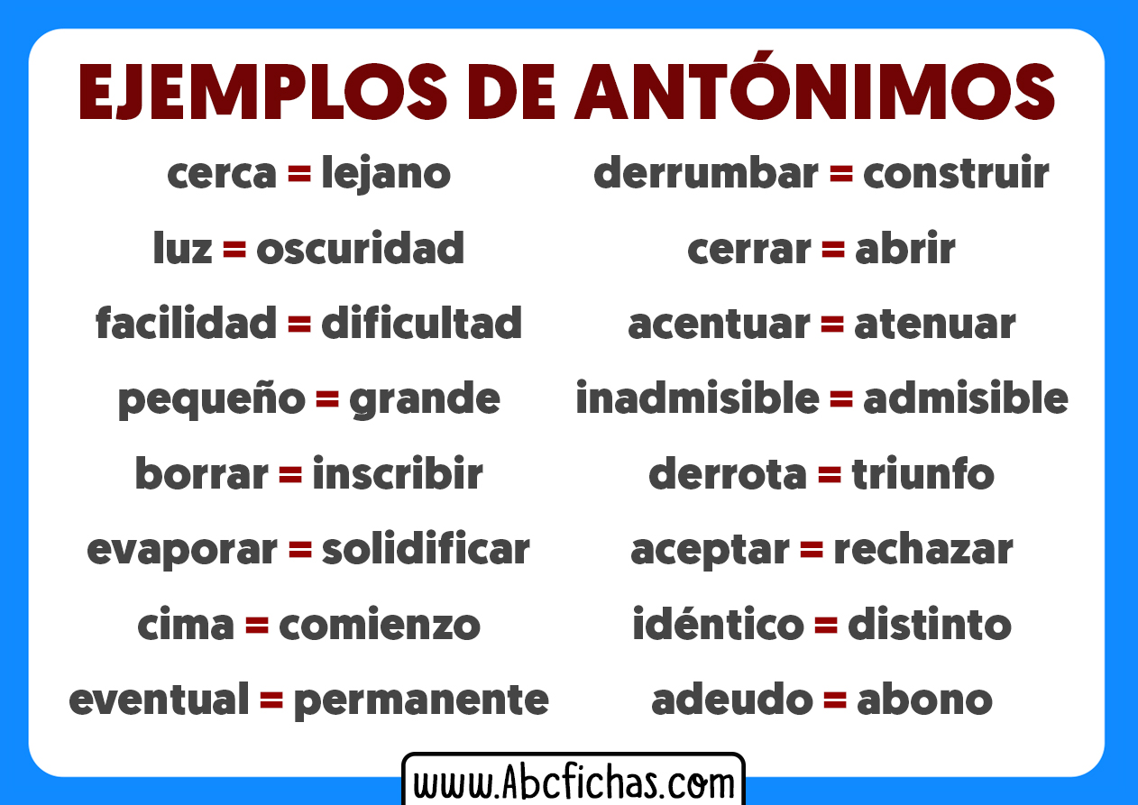 Ejemplos de antonimos