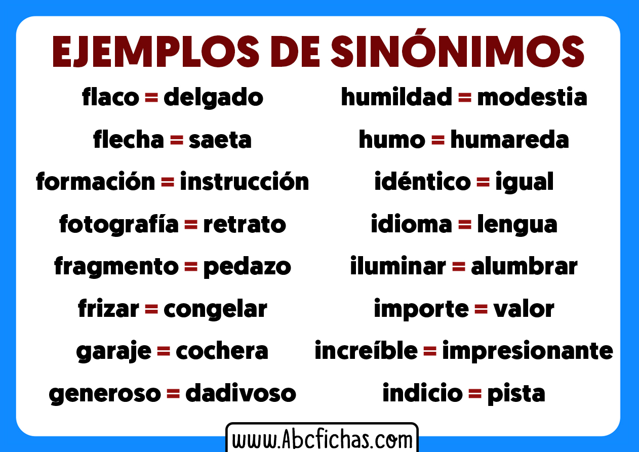 Ejemplos de palabras sinonimos