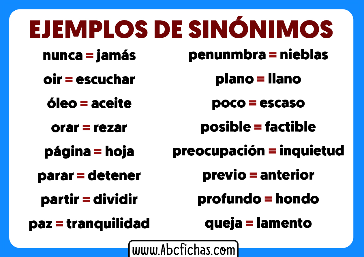 Sinonimos ejemplos de palabras