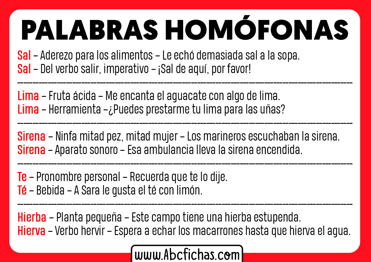 Ejemplos de palabras homofonas