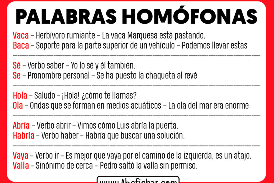 Palabras homofonas y ejemplos