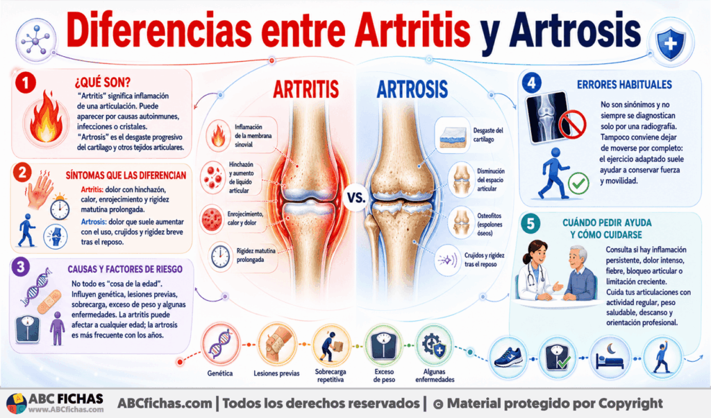Infografia sobre Diferencias entre Artritis y Artrosis
