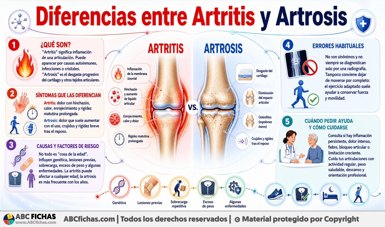 Infografia sobre Diferencias entre Artritis y Artrosis