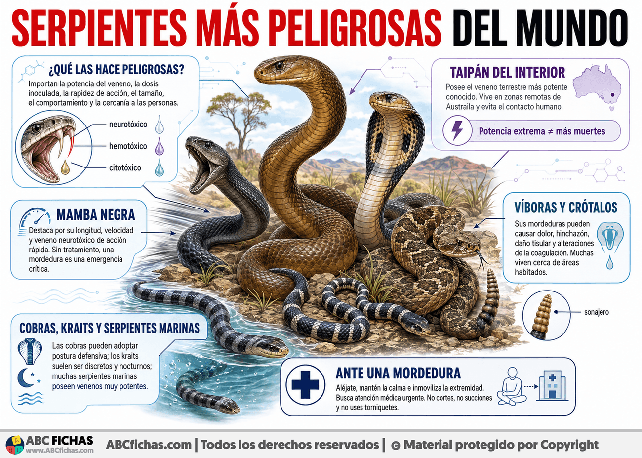 Infografia sobre Serpientes más peligrosas del mundo