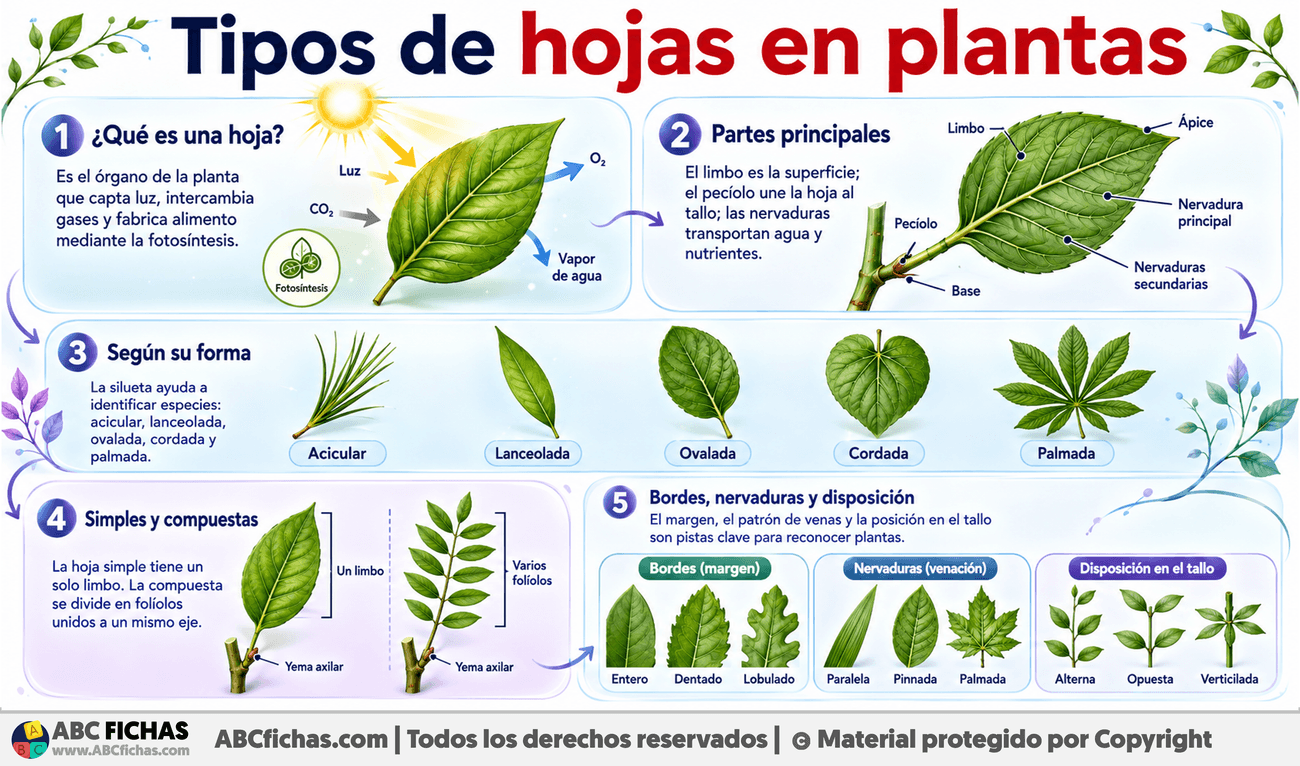 Infografia sobre Tipos de hojas en plantas