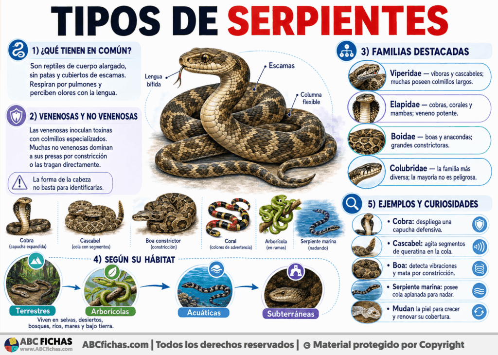 Infografia sobre Tipos de serpientes